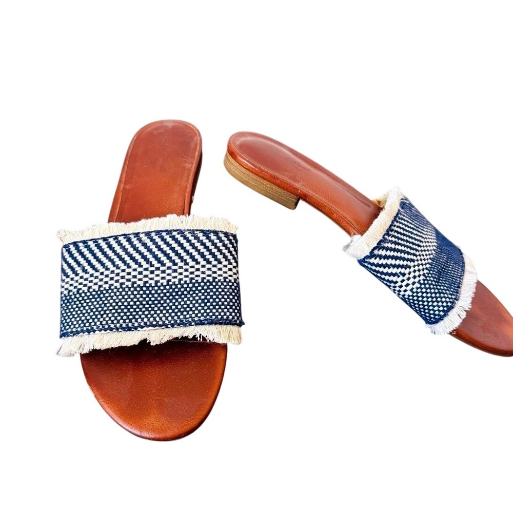 Universal Thread Woven Fringe Slide Sandal Blue & Cream - Size 8.5